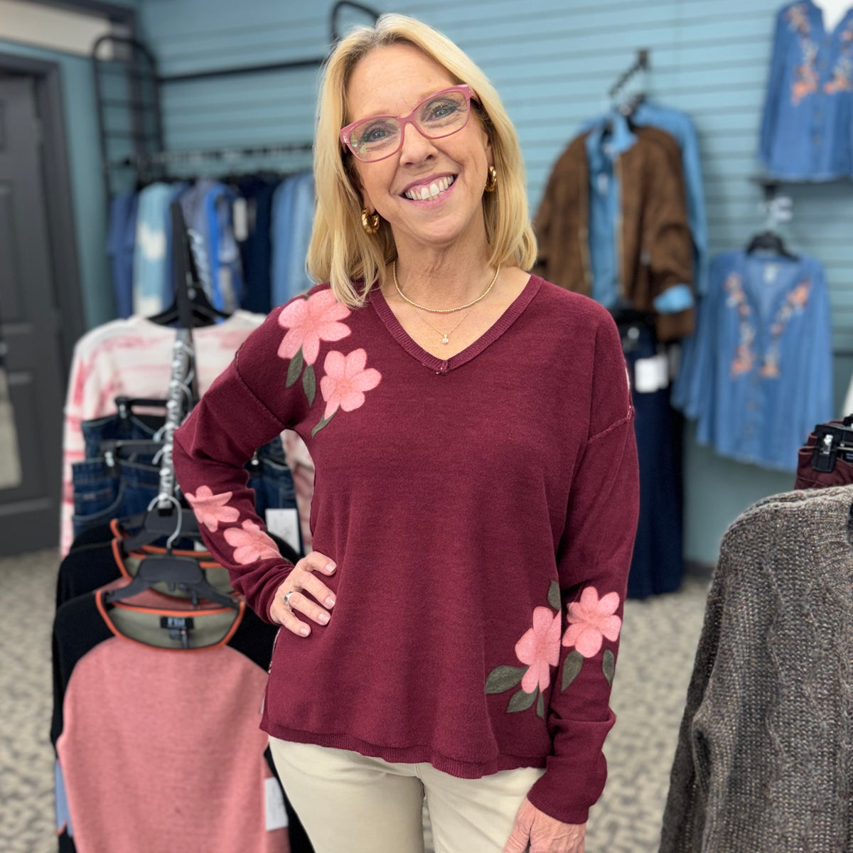 Reversible Printed V-Neck Sweater