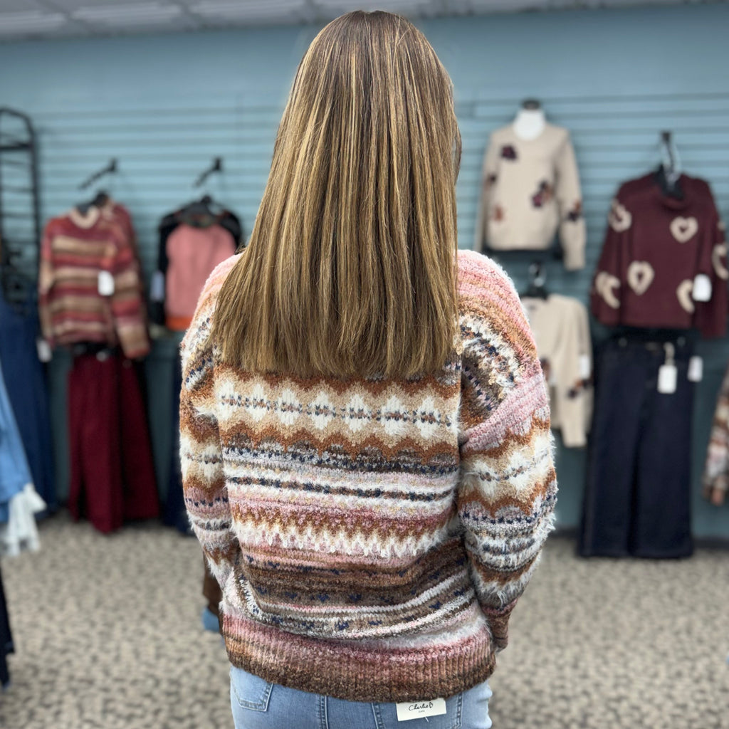 Long Sleeve V-Neck Space Dye Sweater