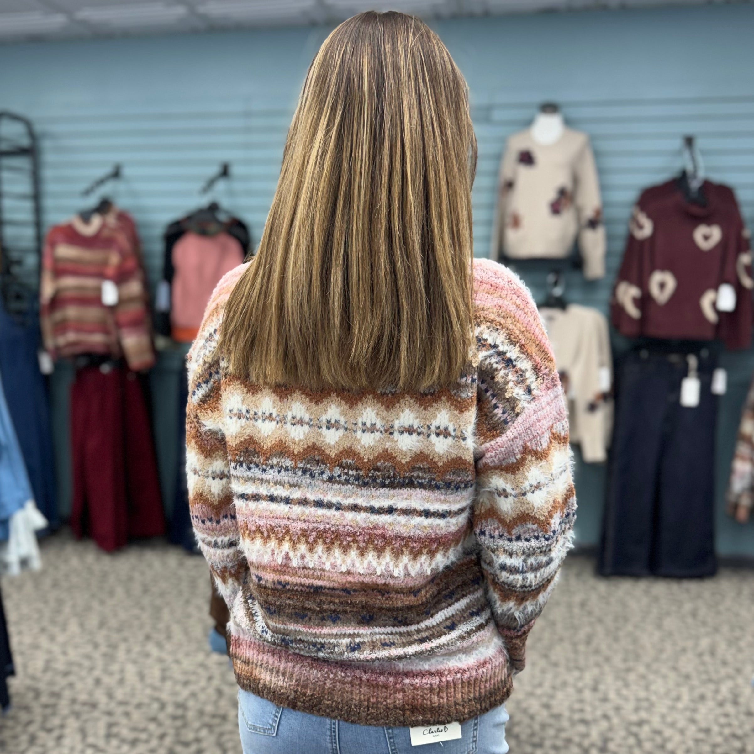 Long Sleeve V-Neck Space Dye Sweater