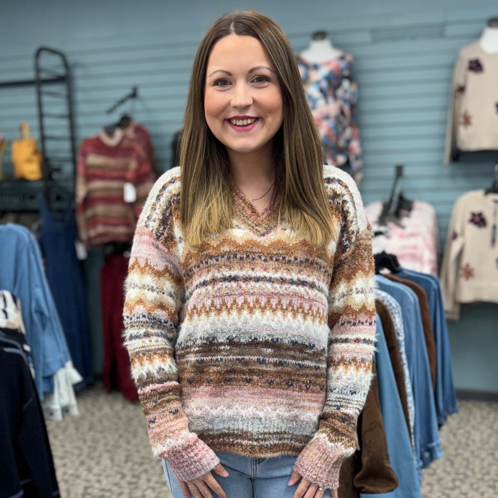 Long Sleeve V-Neck Space Dye Sweater
