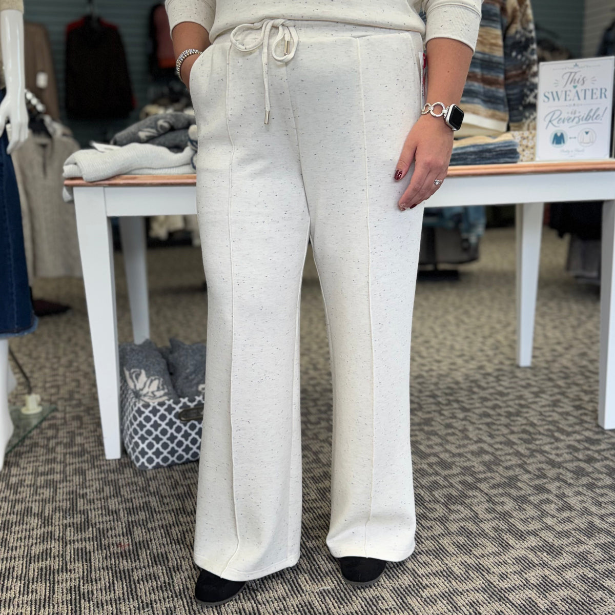 Soft Scuba Wide Leg Pin Tuck Jogger Pants