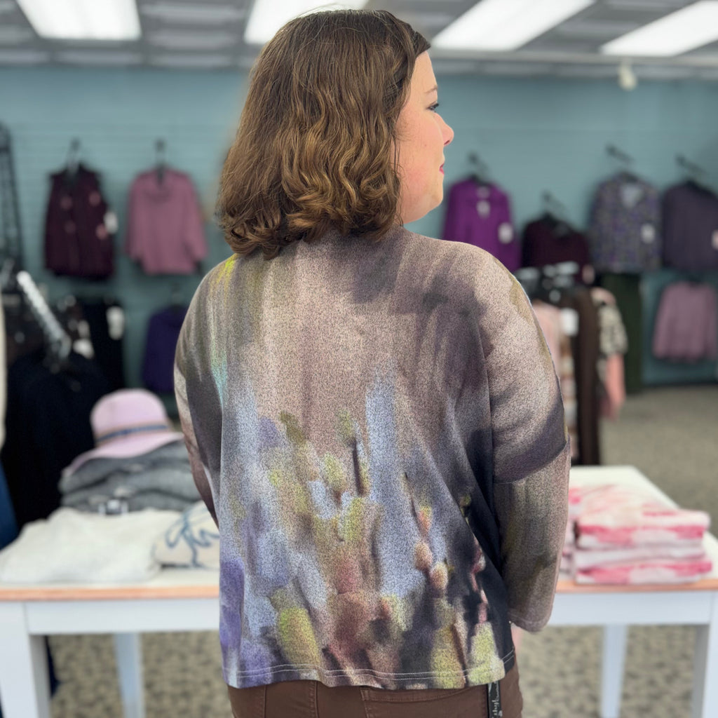 Cozy Knit Loose Cut Side Tipped Sweater – Watercolor Garden