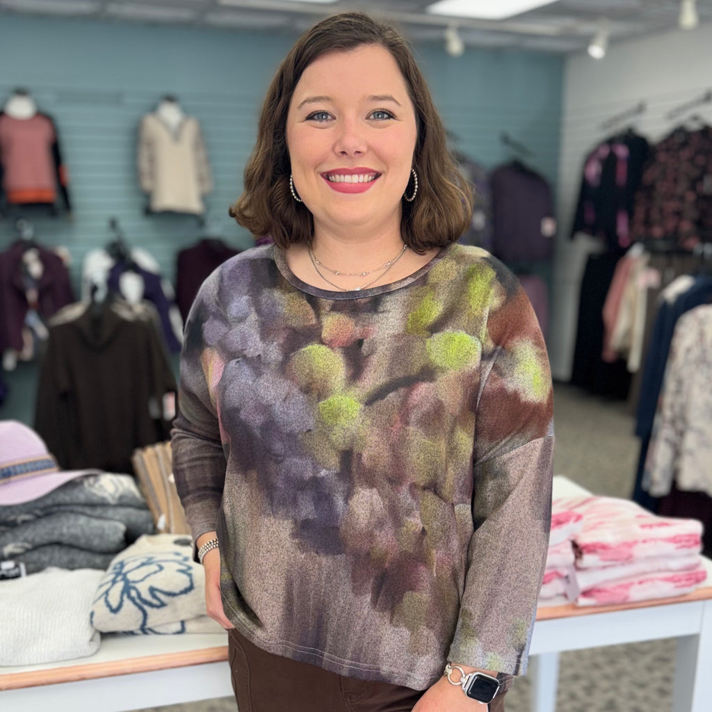 Cozy Knit Loose Cut Side Tipped Sweater – Watercolor Garden