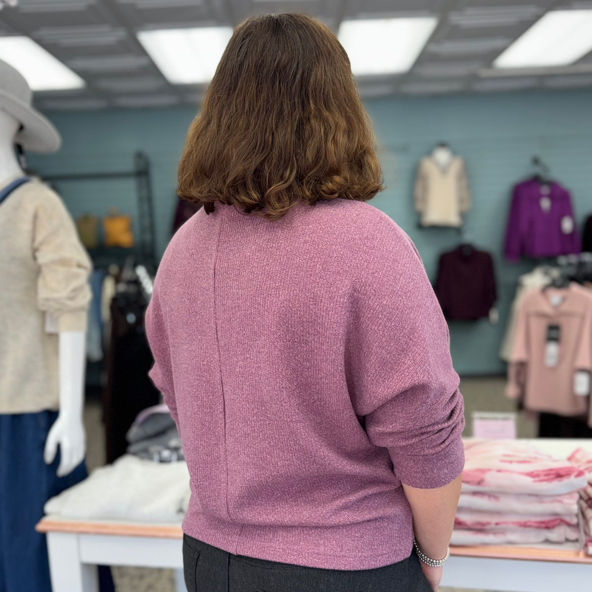 Plush Ribbed Crossover Petal Neck Sweater