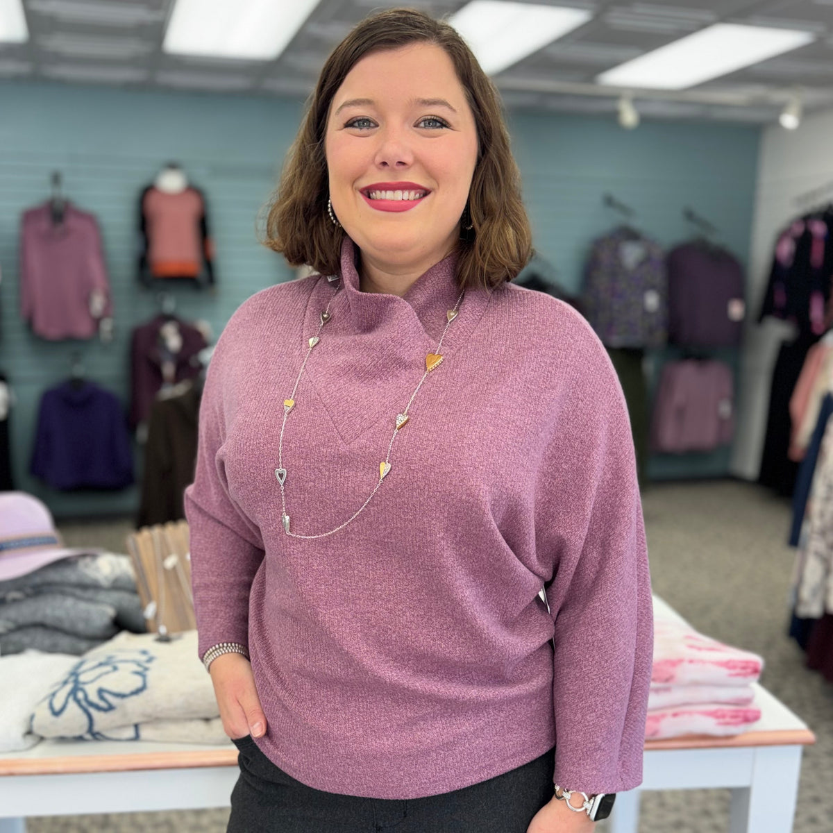 Plush Ribbed Crossover Petal Neck Sweater