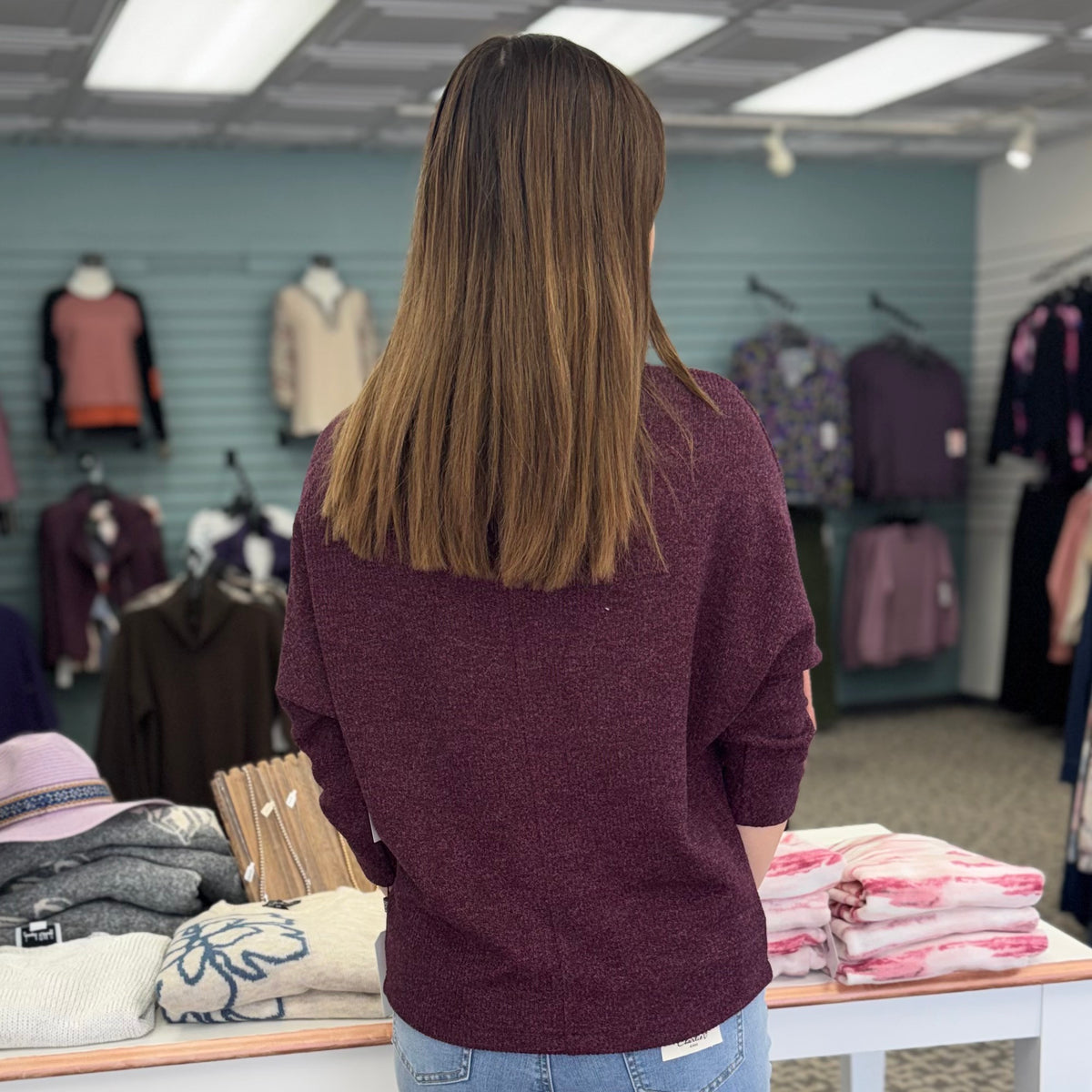 Plush Ribbed Funnel Neck Sweater