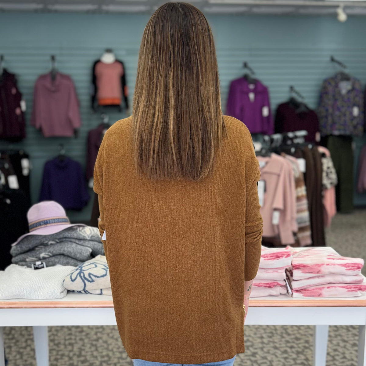 Plush Ribbed Zipper Vent Tunic Sweater