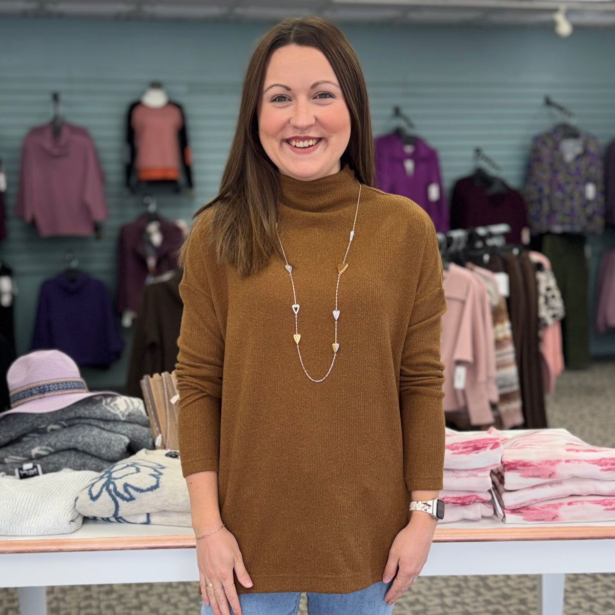 Plush Ribbed Zipper Vent Tunic Sweater