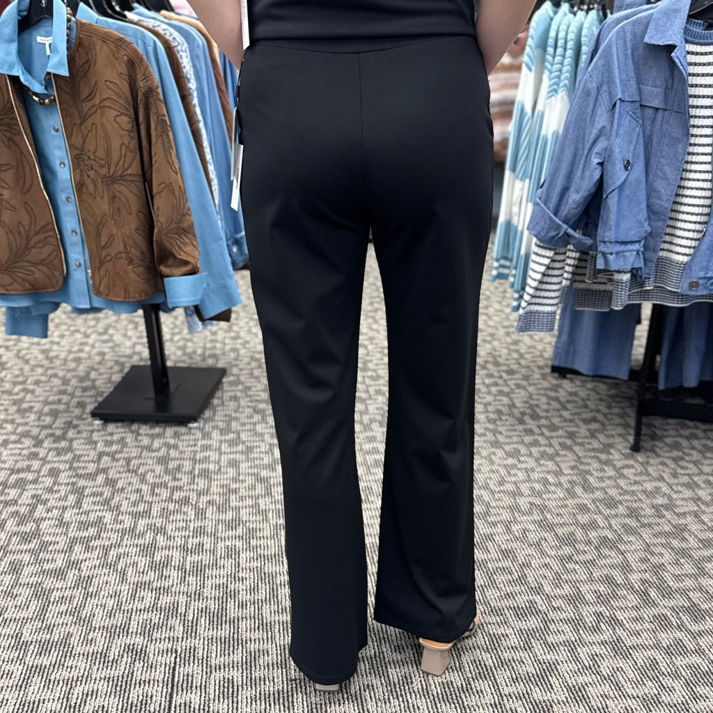 Rayon-Ponte Knit Loose Leg Pocket Pant – Black