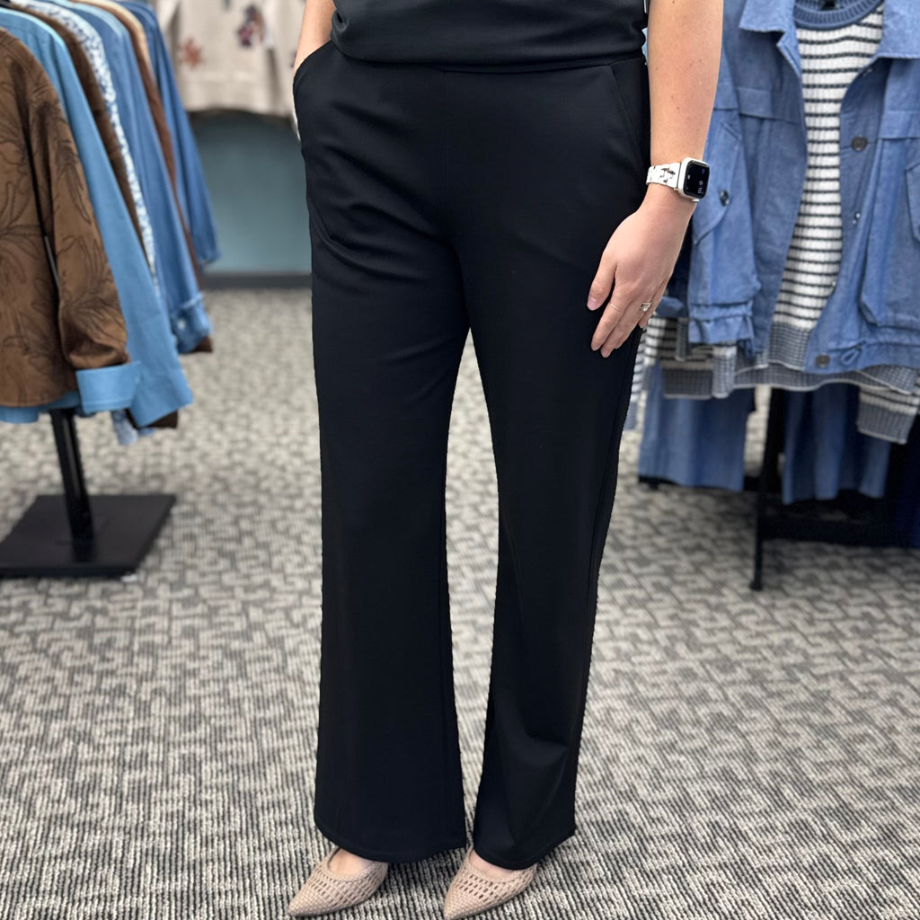 Rayon-Ponte Knit Loose Leg Pocket Pant – Black