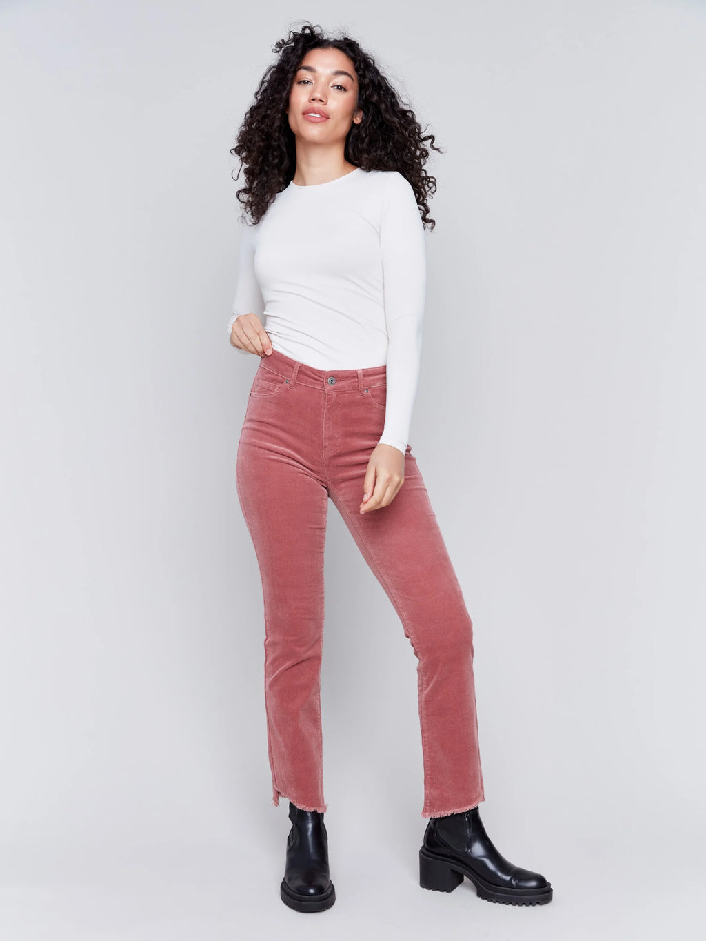 Asymmetrical Hem Corduroy Pants