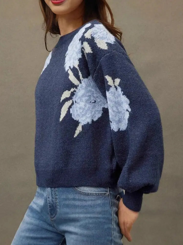 Casual Vintage Floral Pattern Pullover Sweater