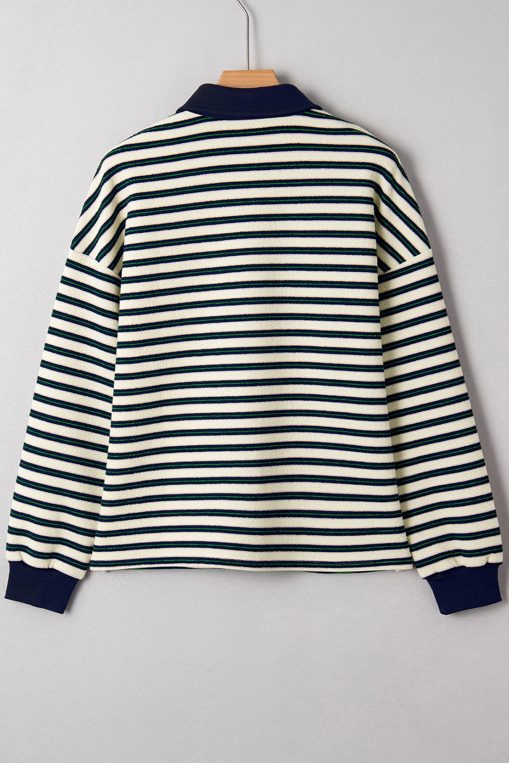 Striped Contrast Collar Zip V Neck Top