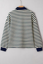 Load image into Gallery viewer, Striped Contrast Collar Zip V Neck Top

