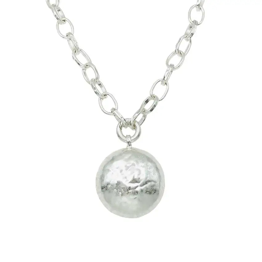 Hammered Round Pendant Chain Link Necklace