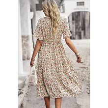 Load image into Gallery viewer, Boho Floral Ruffle Hem V Neck Short Sleeve Dress
