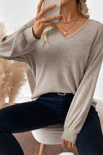 Load image into Gallery viewer, Ribbon Bow Back Drop Shoulder Long Sleeve Top
