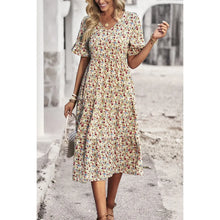 Load image into Gallery viewer, Boho Floral Ruffle Hem V Neck Short Sleeve Dress
