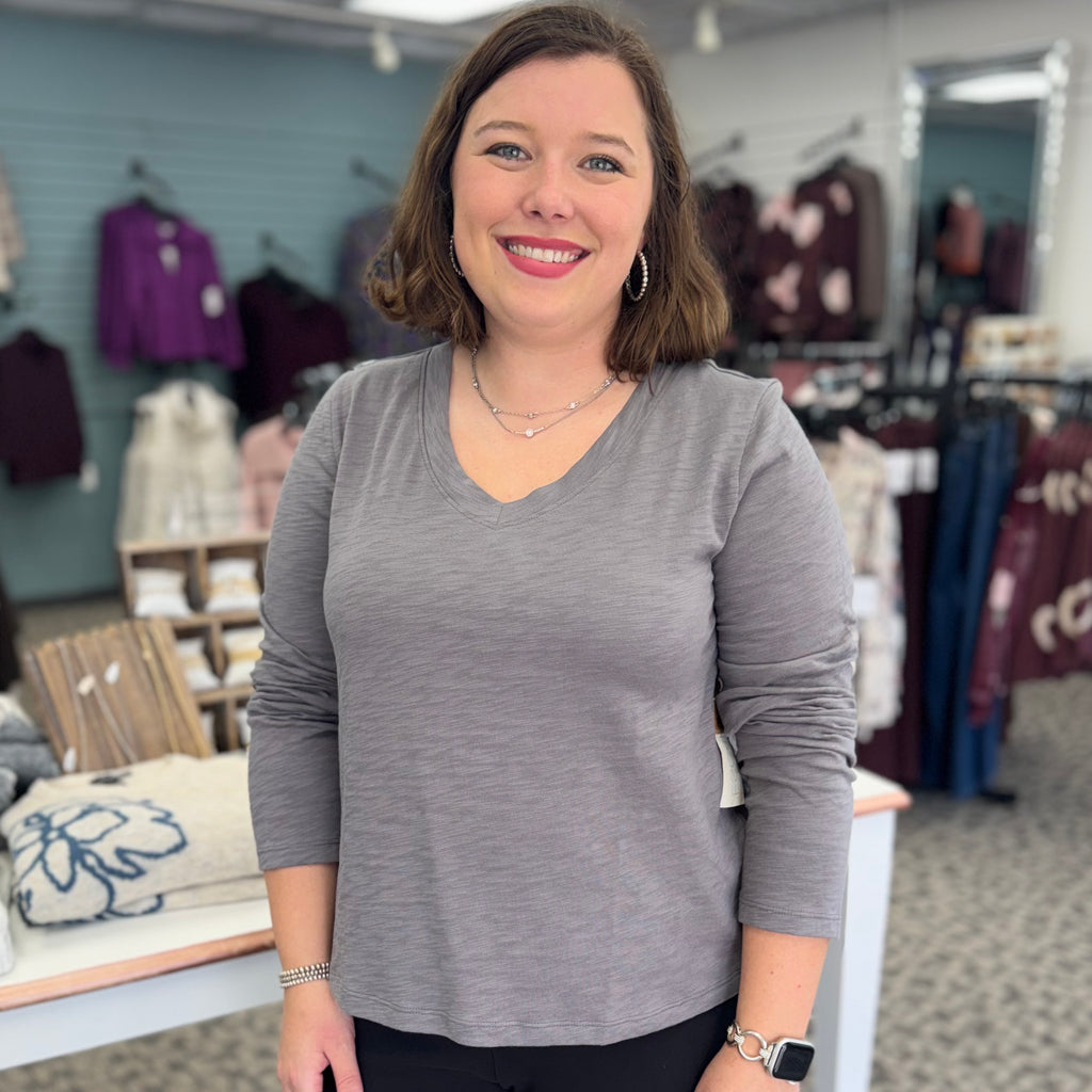 V-Neck Long Sleeve Cotton Tee