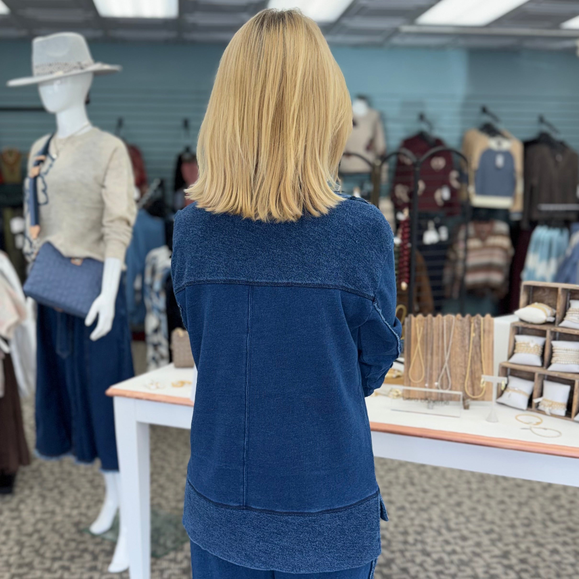 Color Washed Terry Snug Split Neck