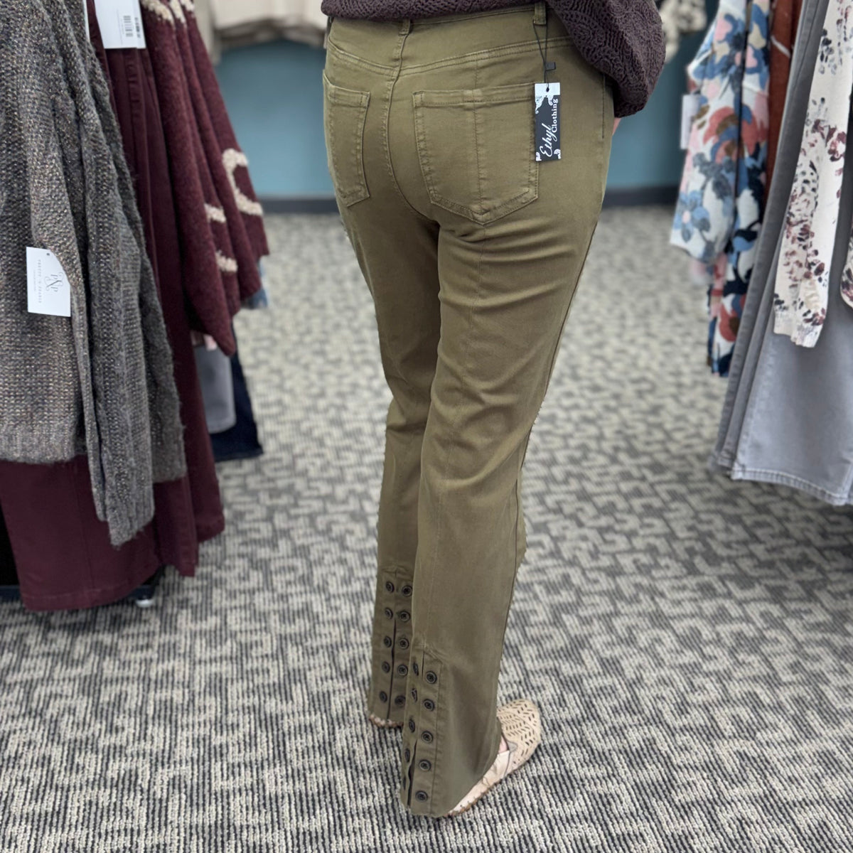 Back Button Boot Cut Pant