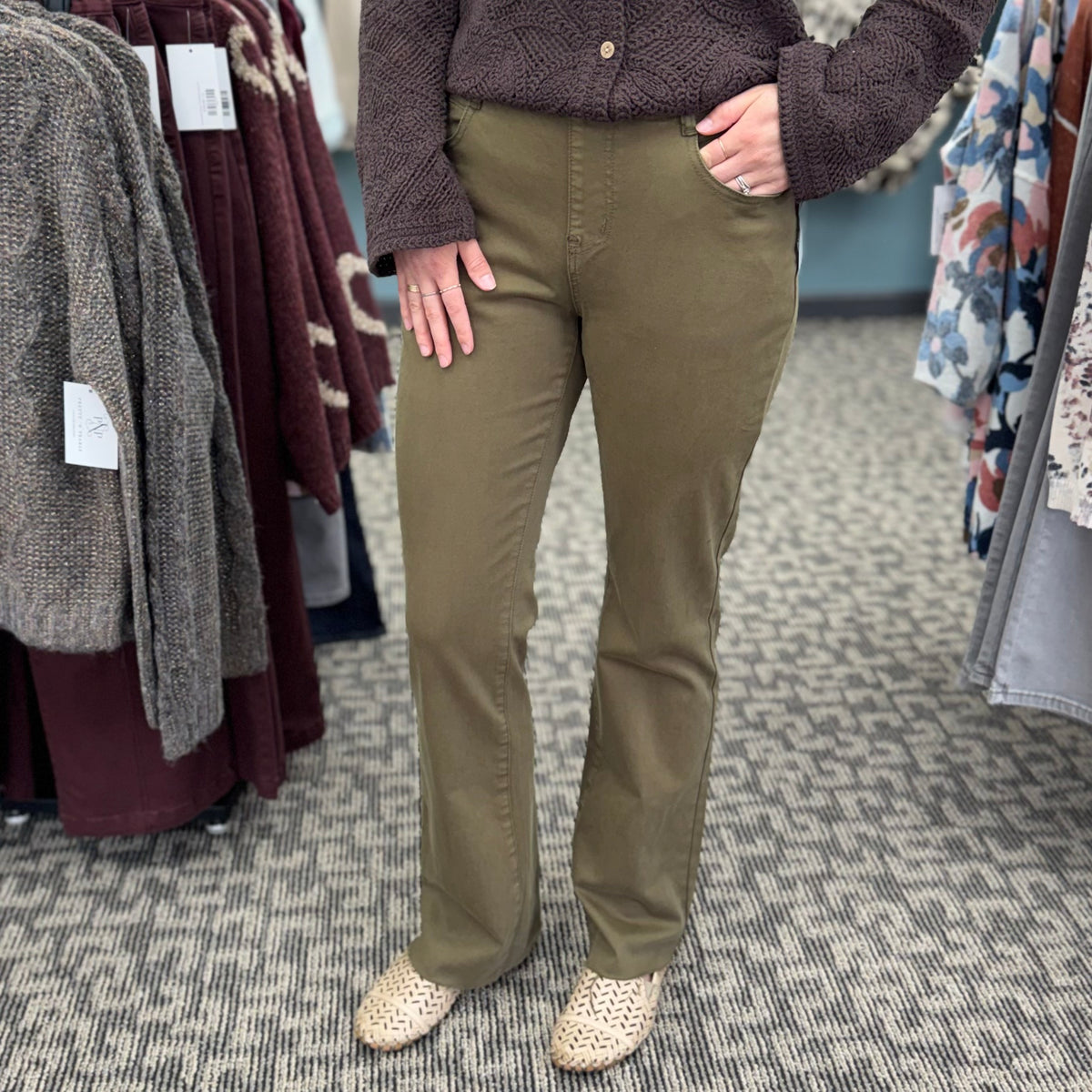 Back Button Boot Cut Pant