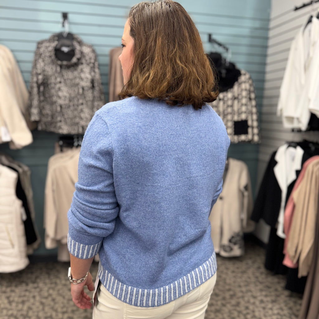 Blue & White Trim Crew Neck Sweater