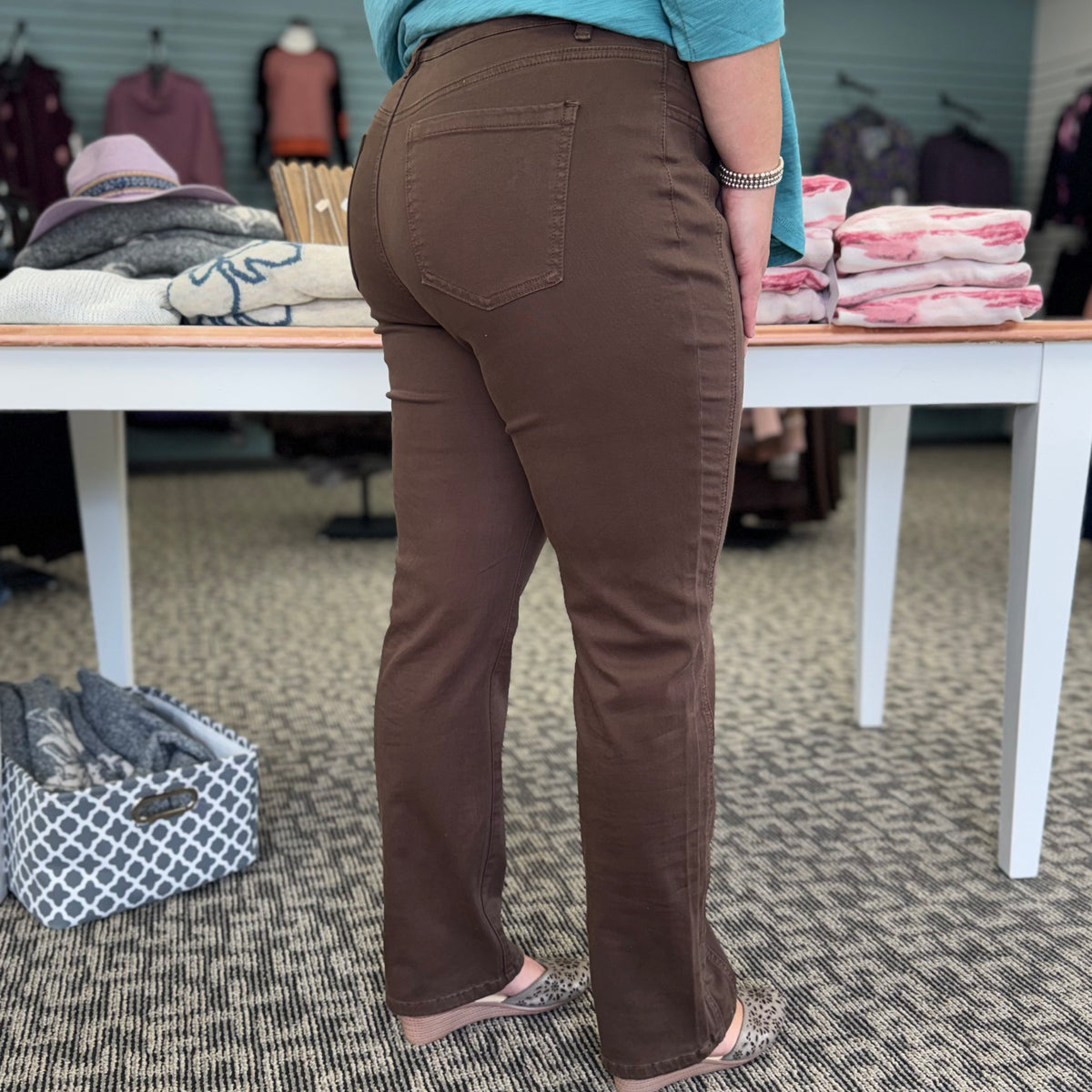 High-Waisted Stretch Slim Pant – Brown