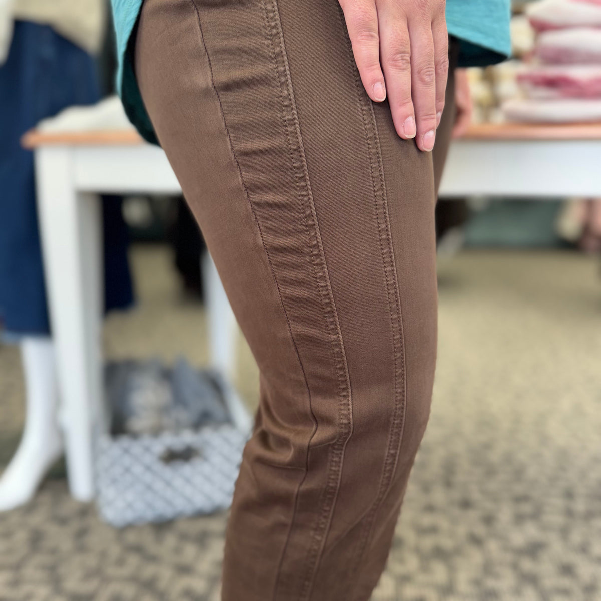 High-Waisted Stretch Slim Pant – Brown