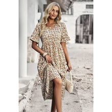 Load image into Gallery viewer, Boho Floral Ruffle Hem V Neck Short Sleeve Dress
