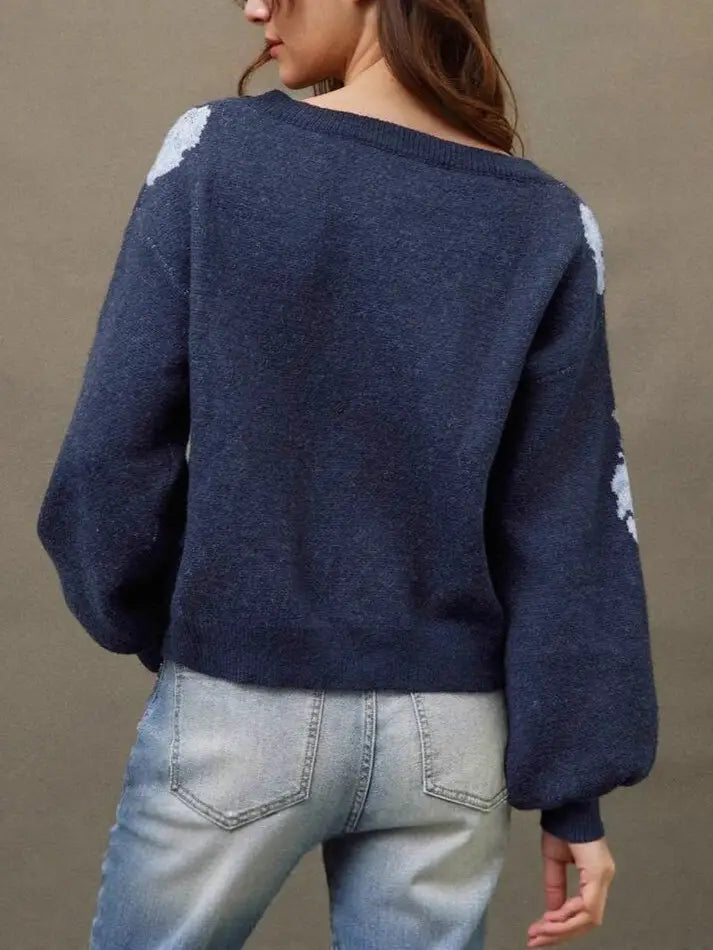 Casual Vintage Floral Pattern Pullover Sweater
