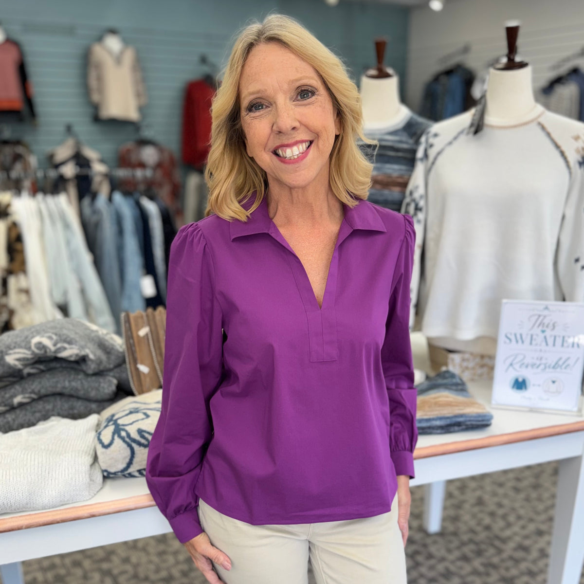 Alix Stretch Cotton Long Sleeve Popover Shirt