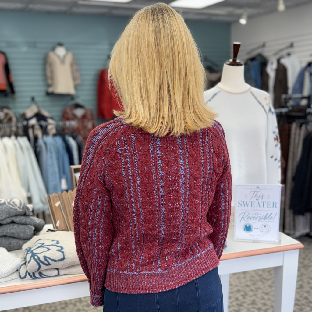 Long Sleeve Cable Knit Mock Neck Sweater