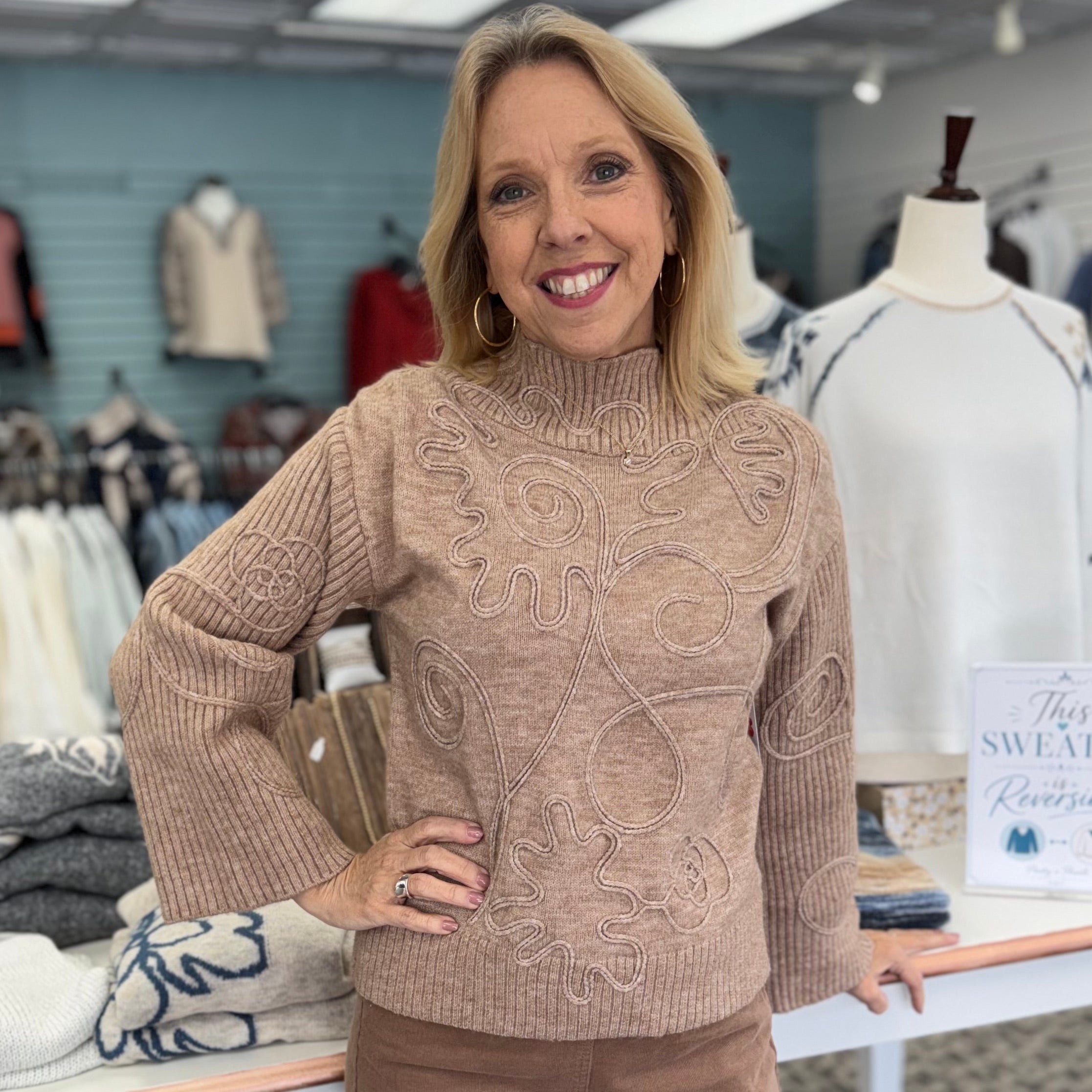 Mock Neck Embellished Sweater