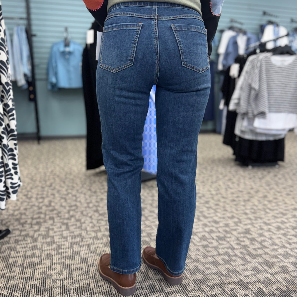 Pull-On Straight Ankle Denim – Dark Blue