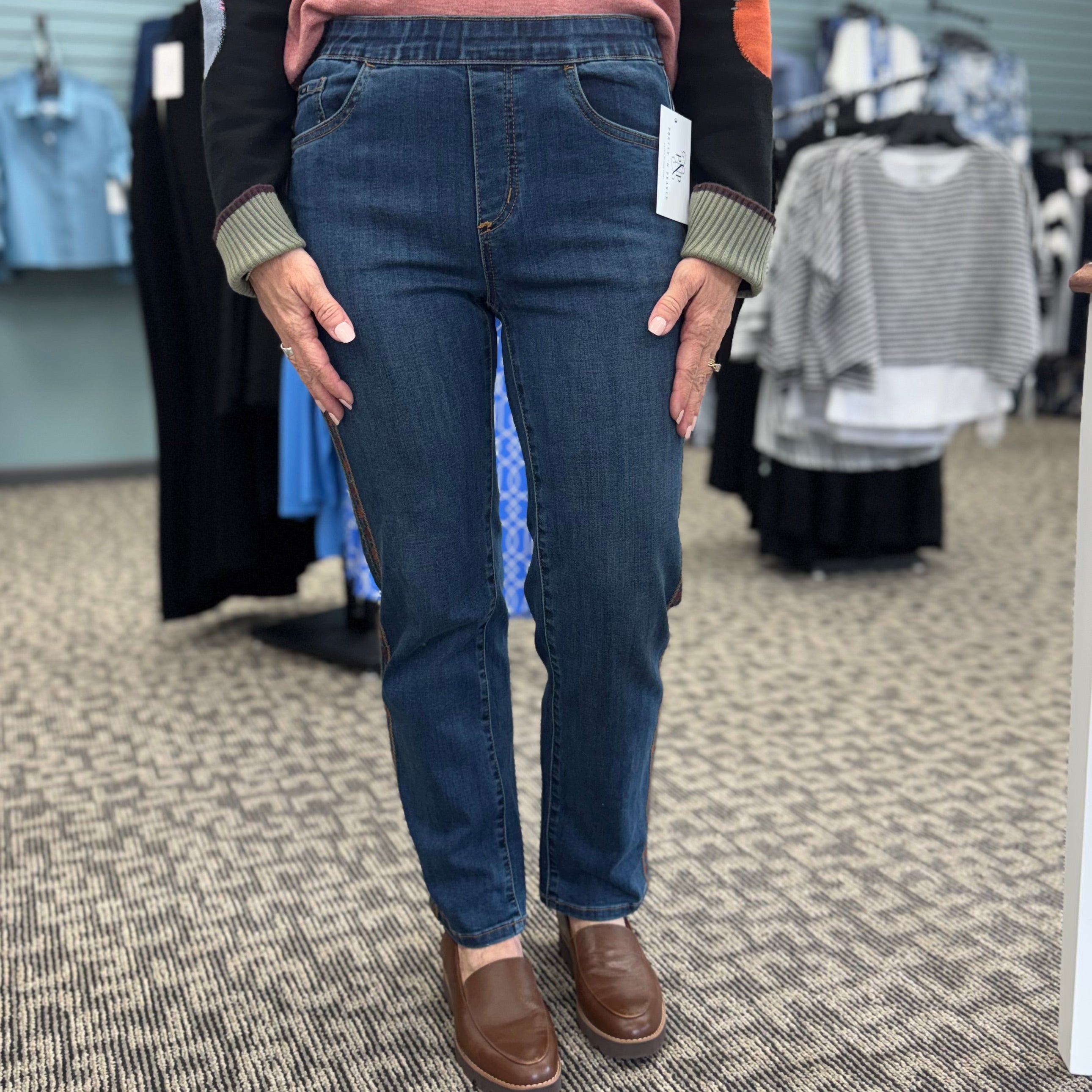 Pull-On Straight Ankle Denim – Dark Blue