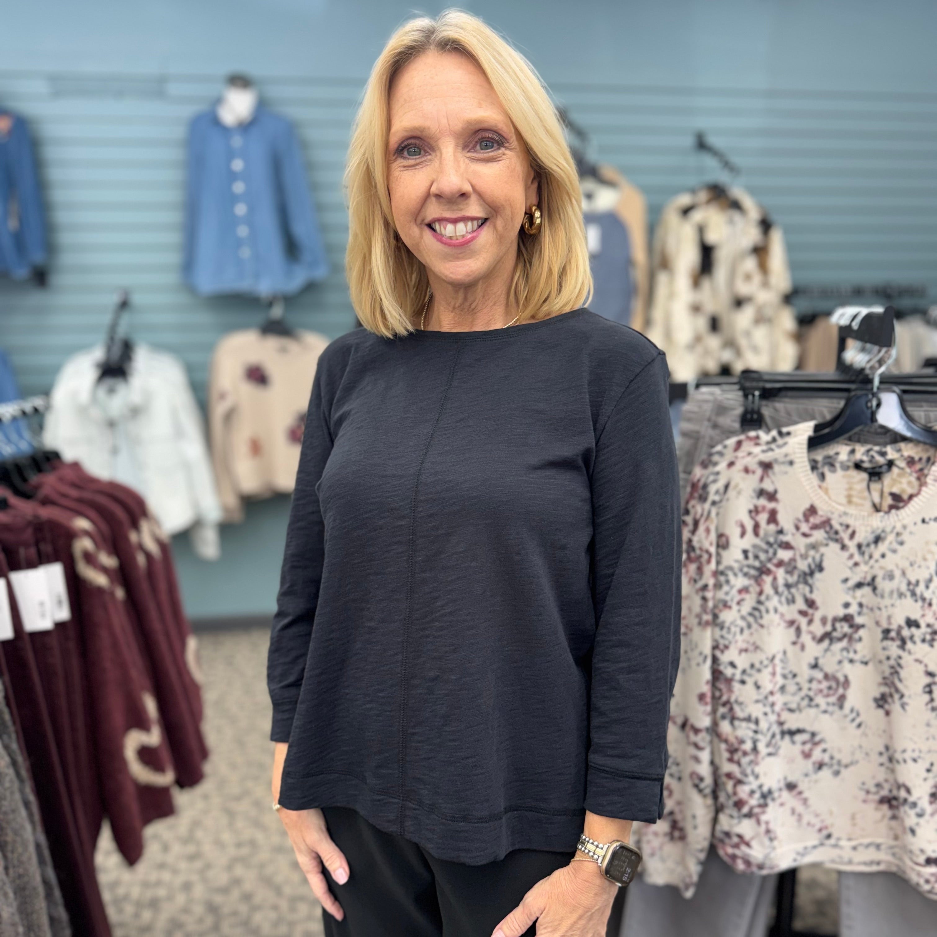 Cotton Pebble Coverstitch Boatneck Top