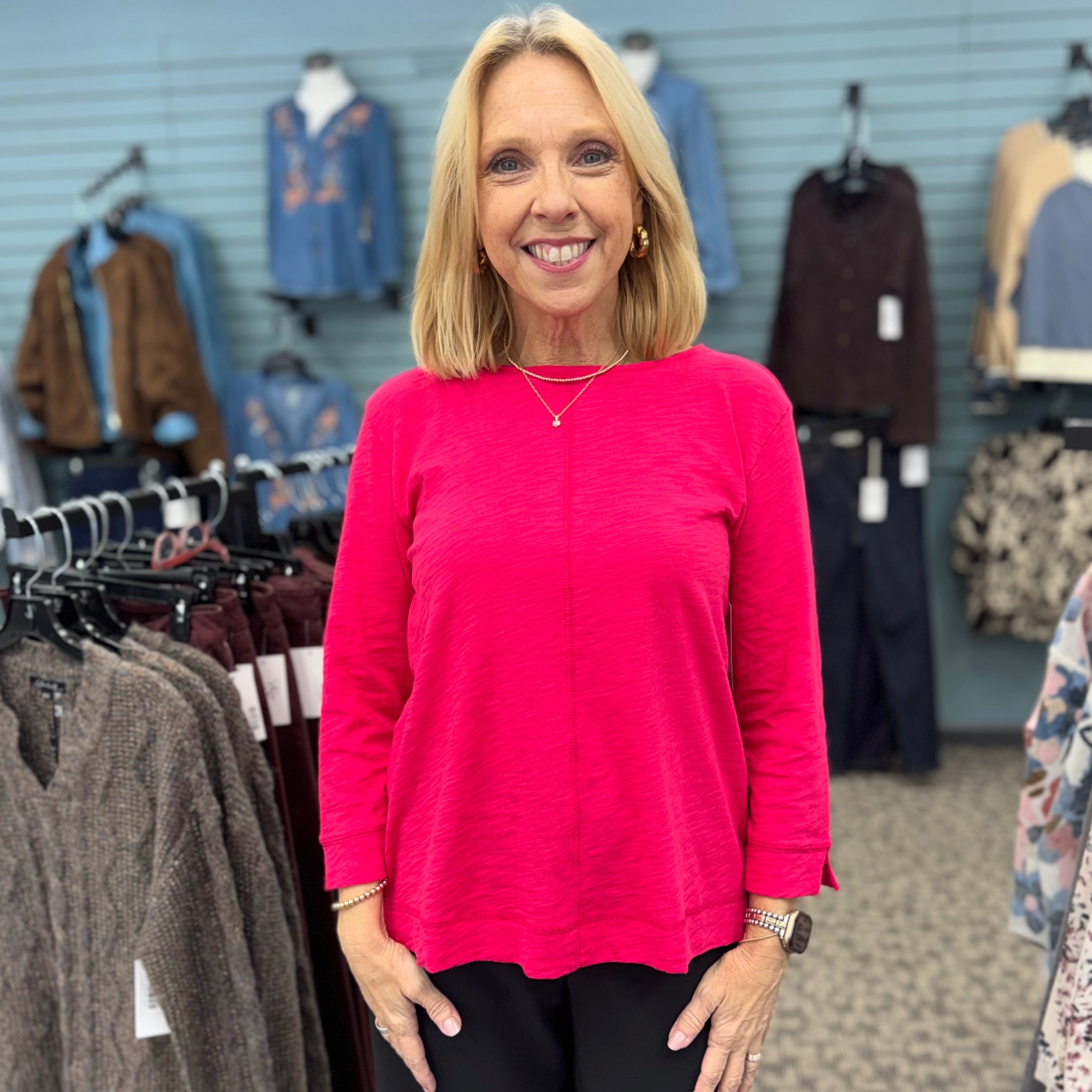 Cotton Pebble Coverstitch Boatneck Top