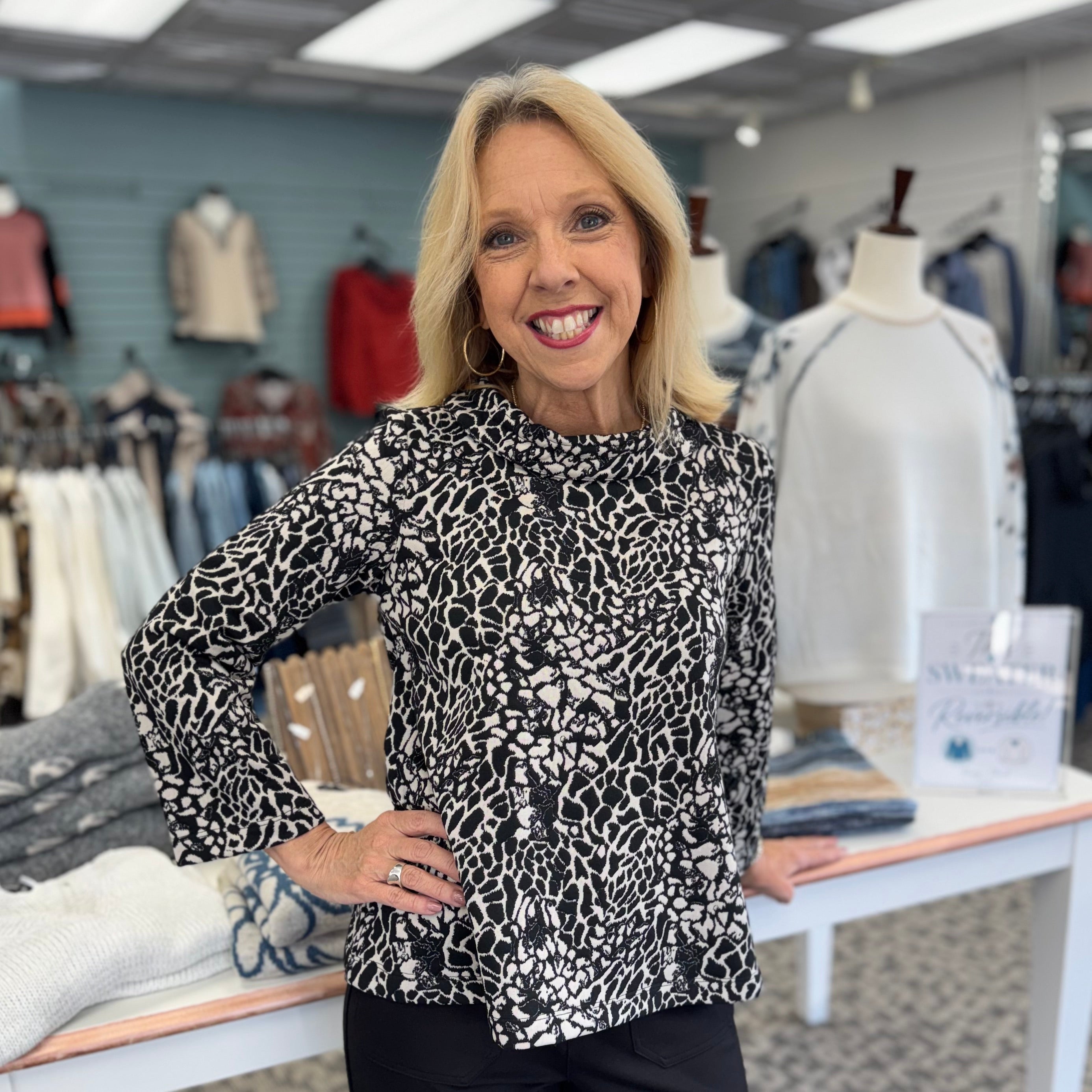 Jacquard Cowl Neck Top
