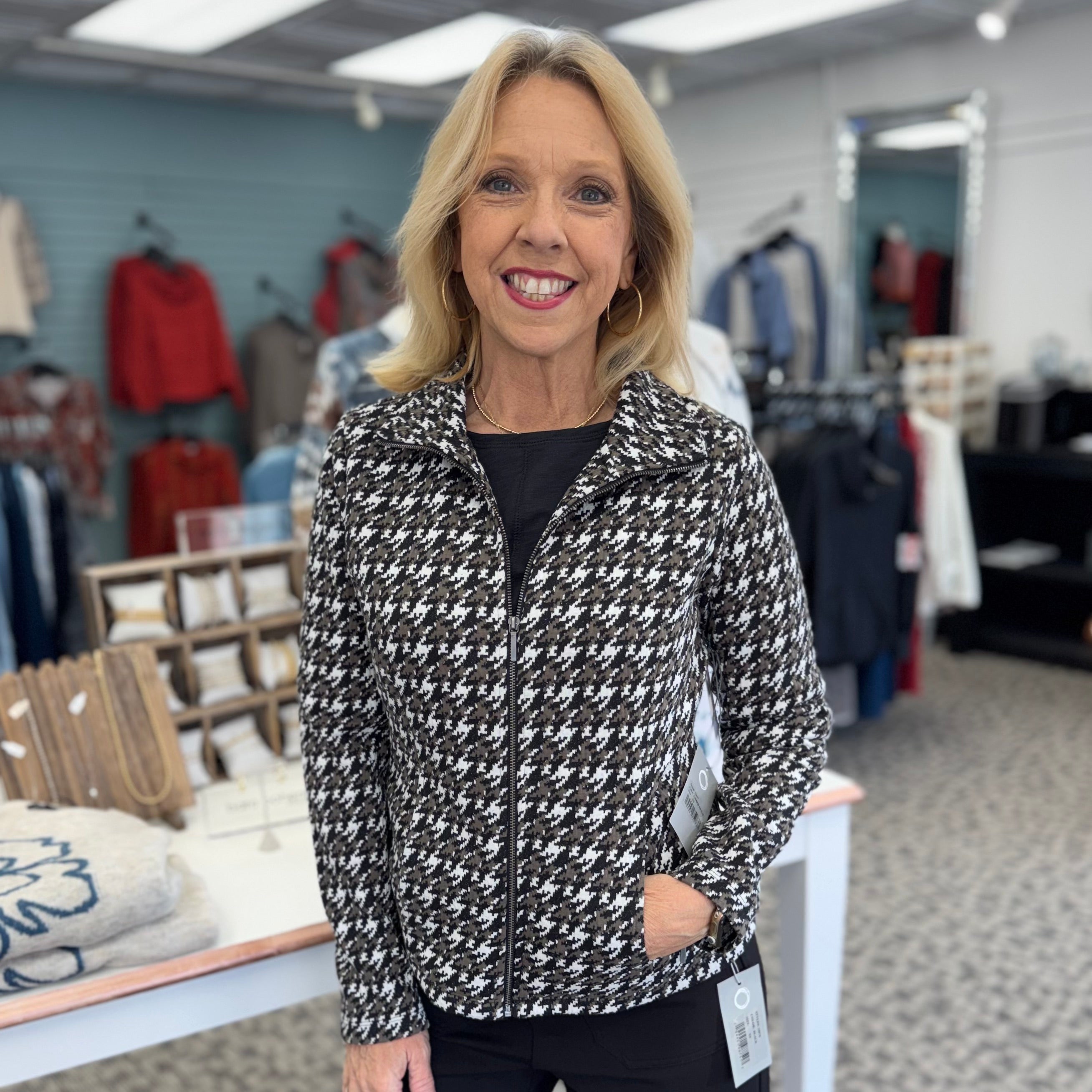 Luxe Ponte Print Madison Jacket – Houndstooth