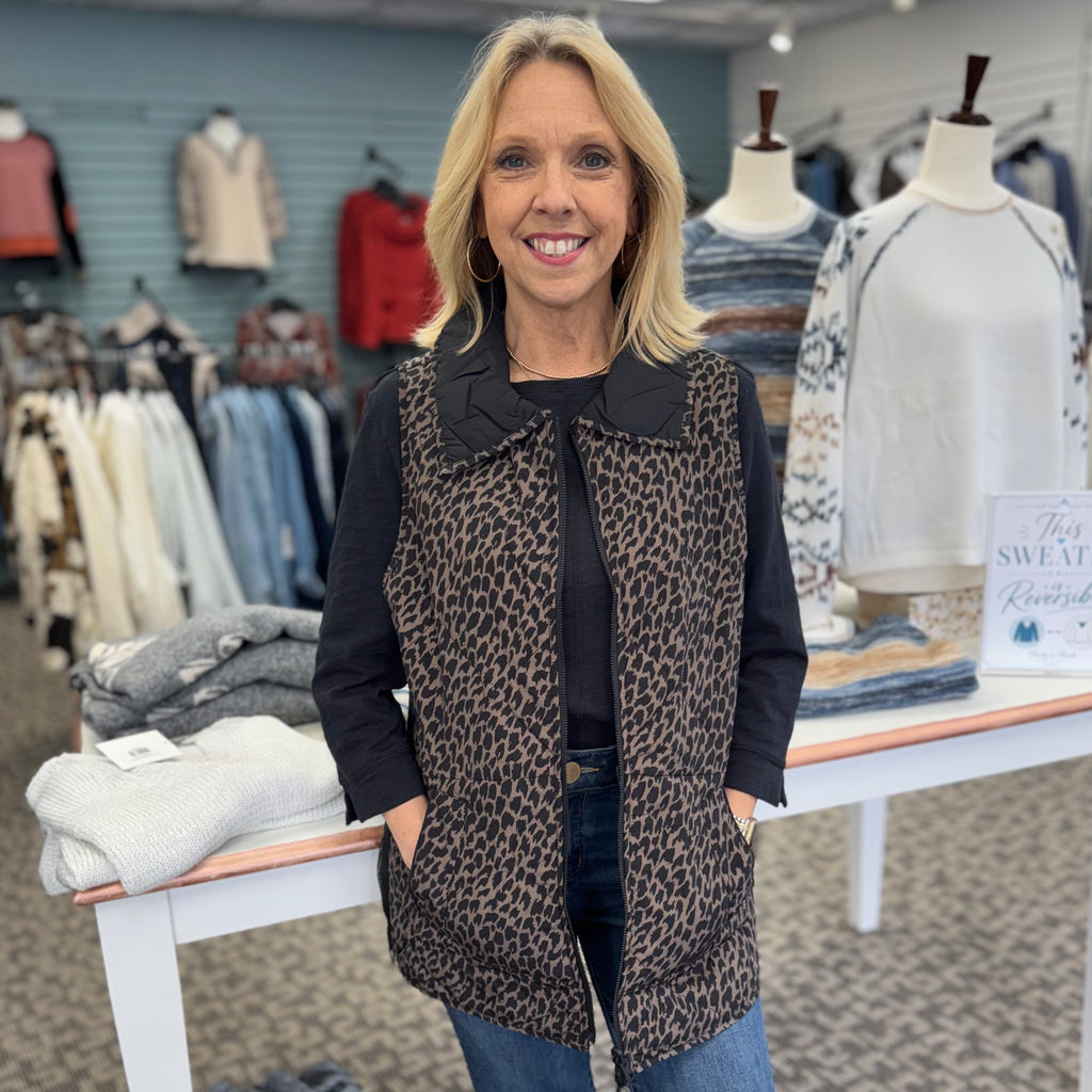 Reversible Print Quilted Puffer Vest