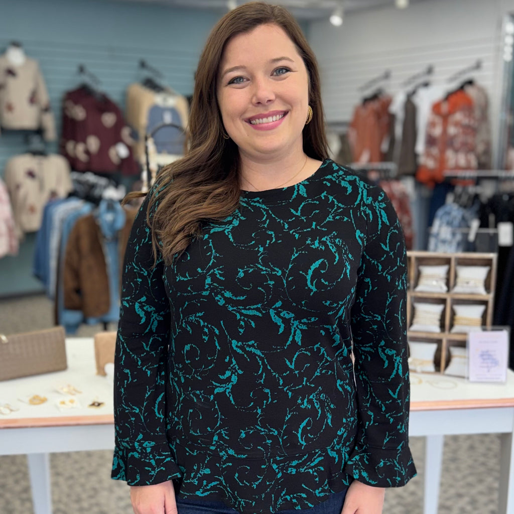 Jacquard Scroll Peplum Top