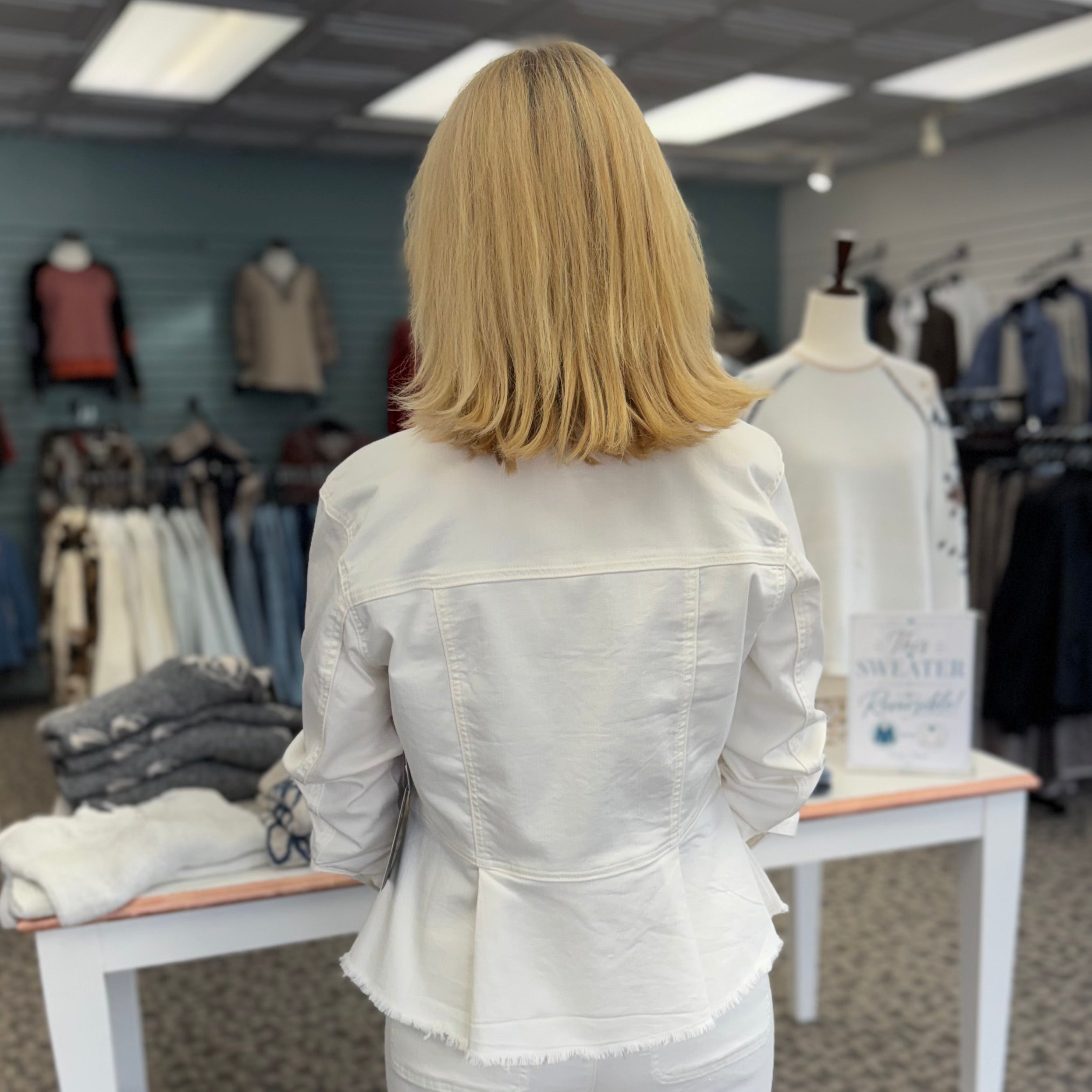 Stretch Denim Peplum Jacket- Winter White