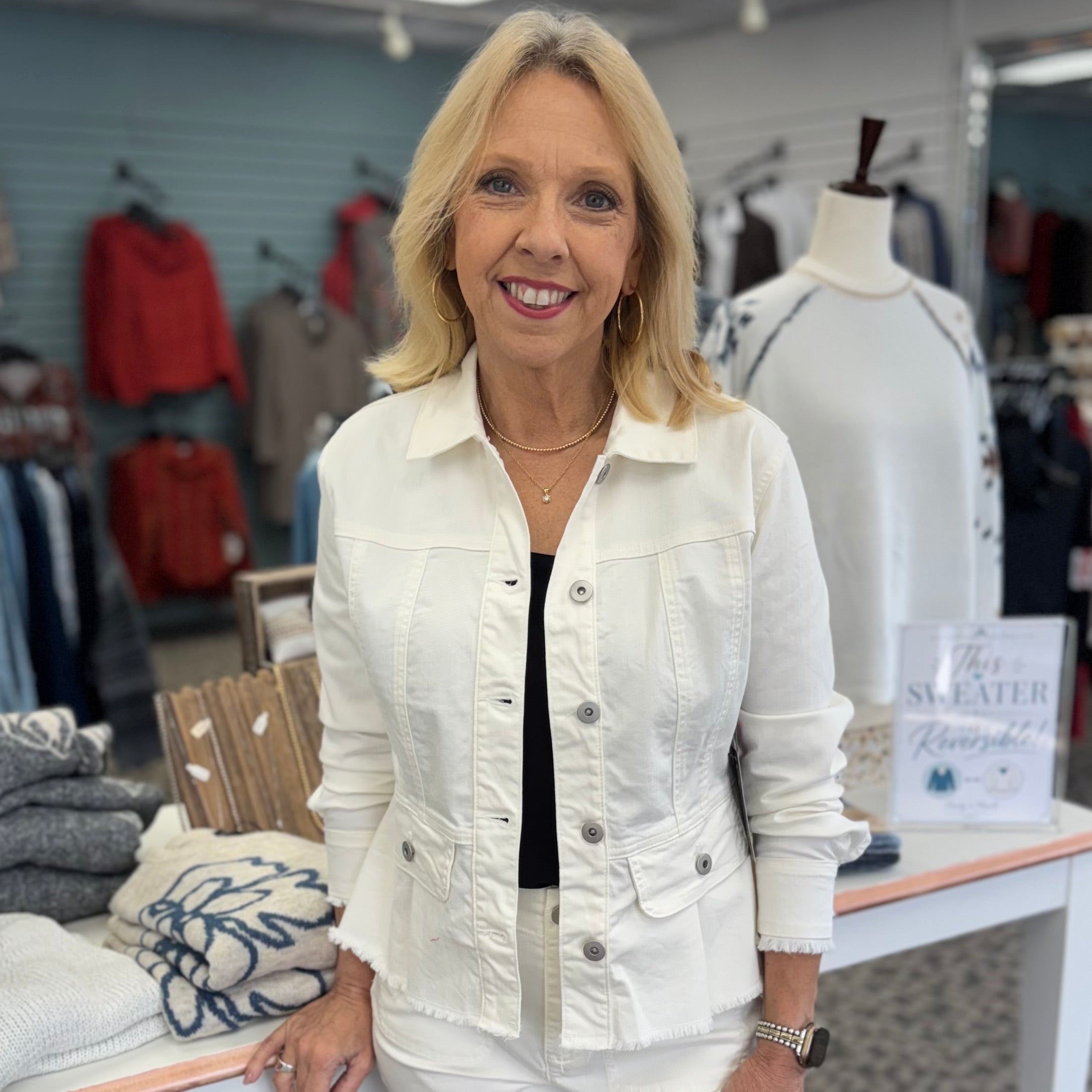 Stretch Denim Peplum Jacket- Winter White