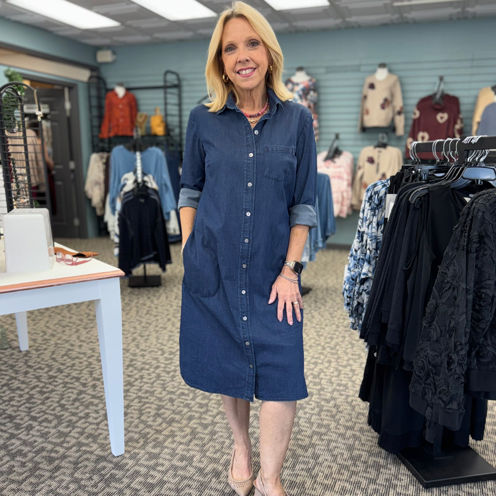 Perfect Travel Denim Cafe Midi Dress
