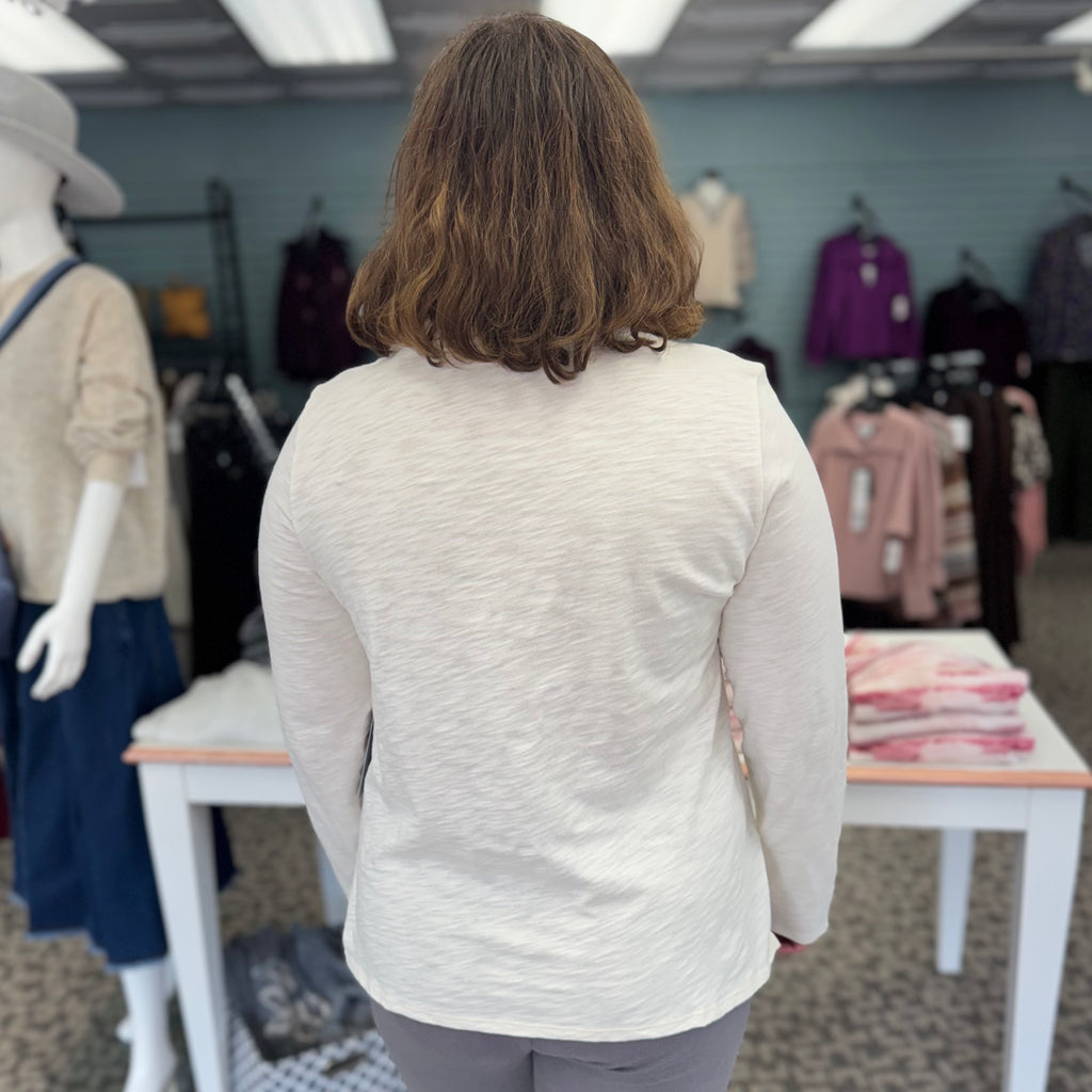 Cotton Pebble Ruched Panel Cowl Neck Top