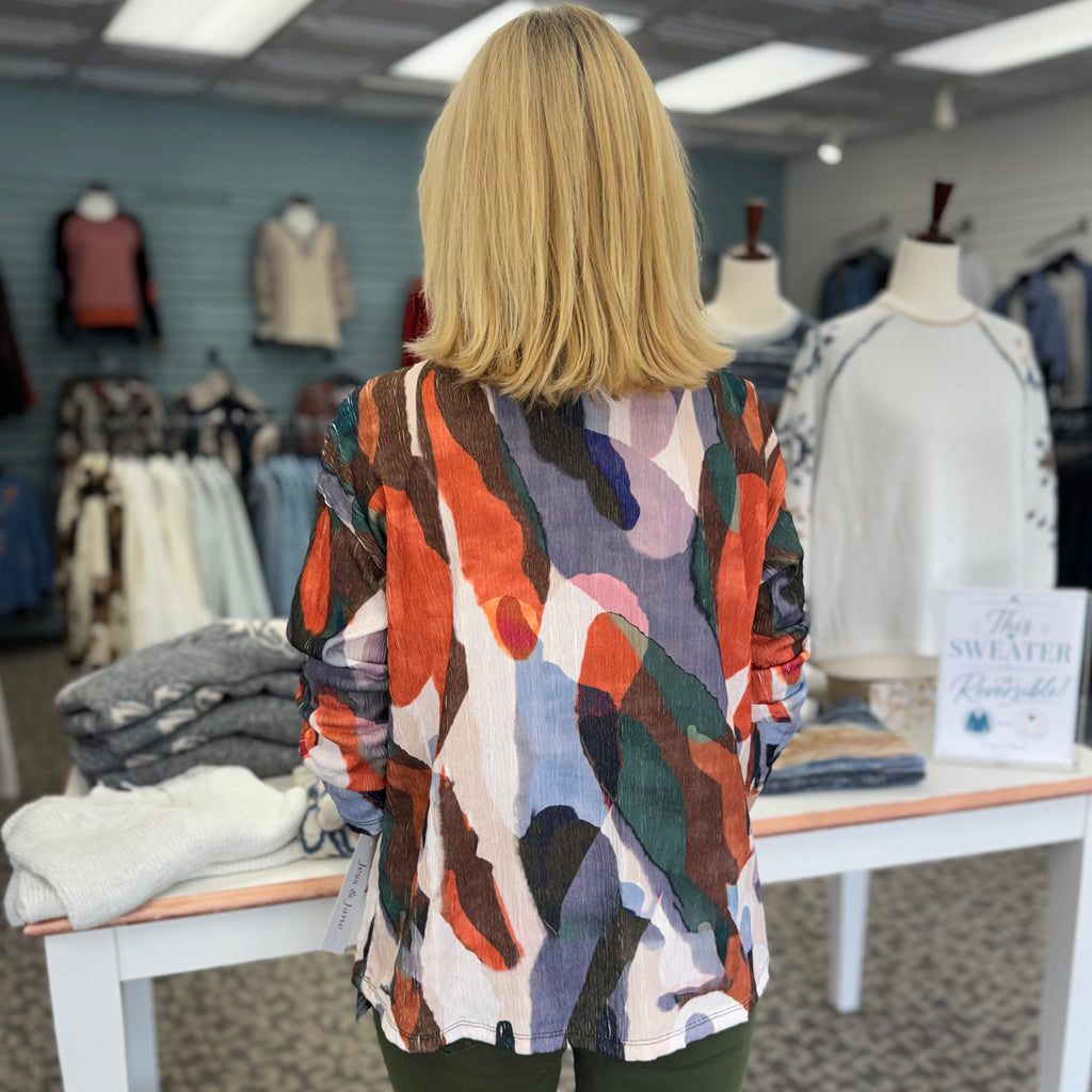 Crinkle Stand-Up Neck Top with Patch Pocket