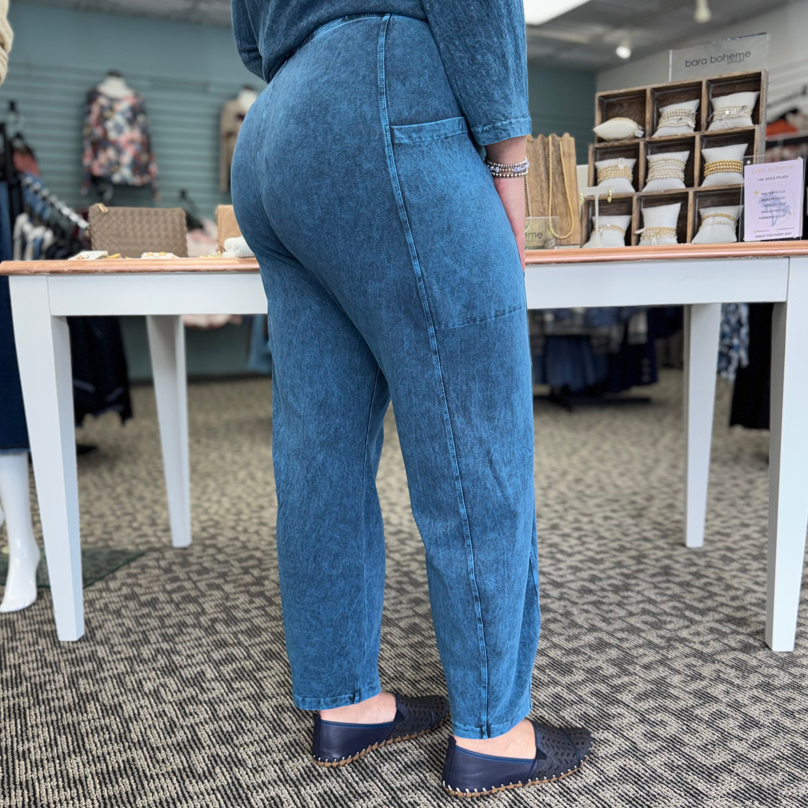 Cotton Spandex Lantern Pants with Side Seam Details
