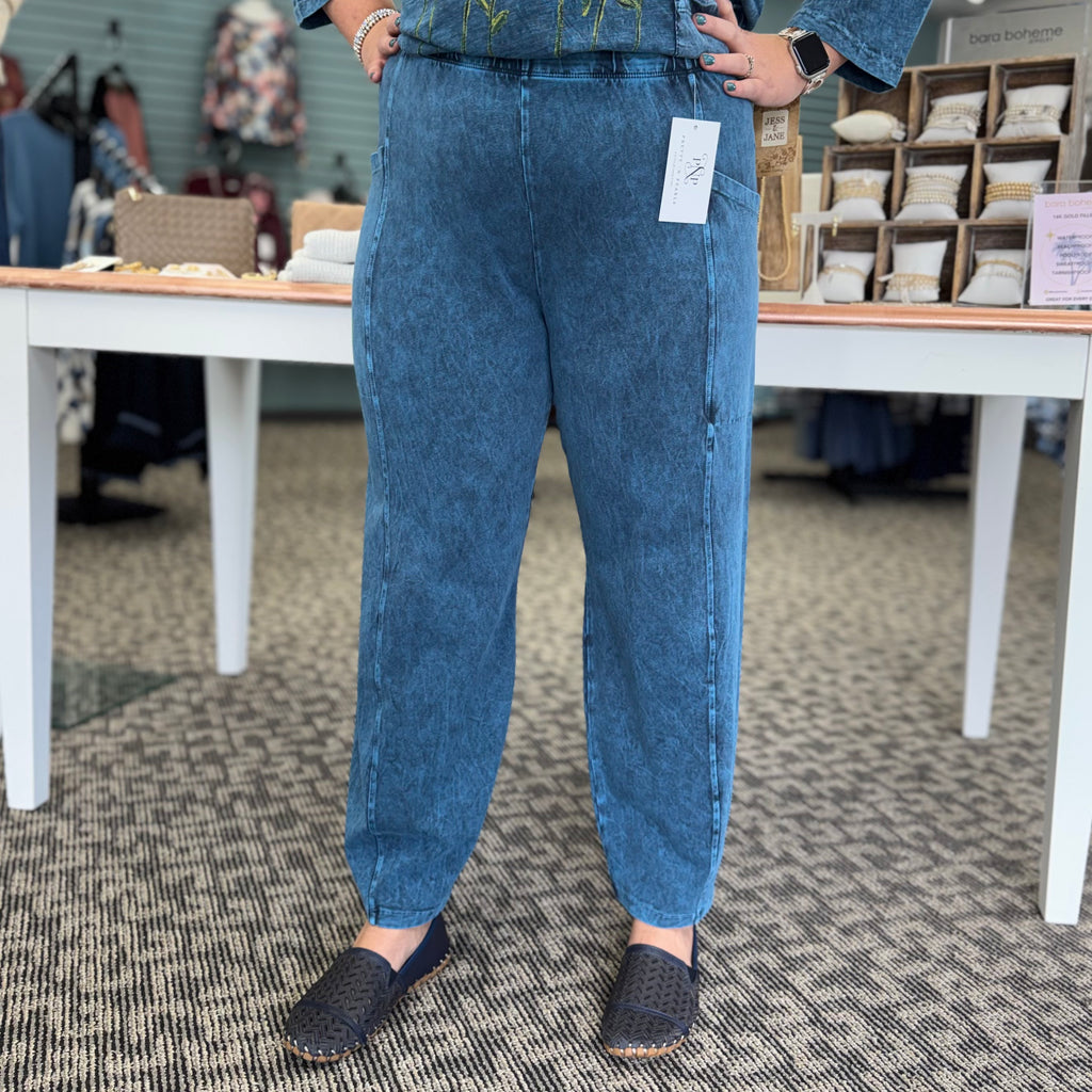 Cotton Spandex Lantern Pants with Side Seam Details