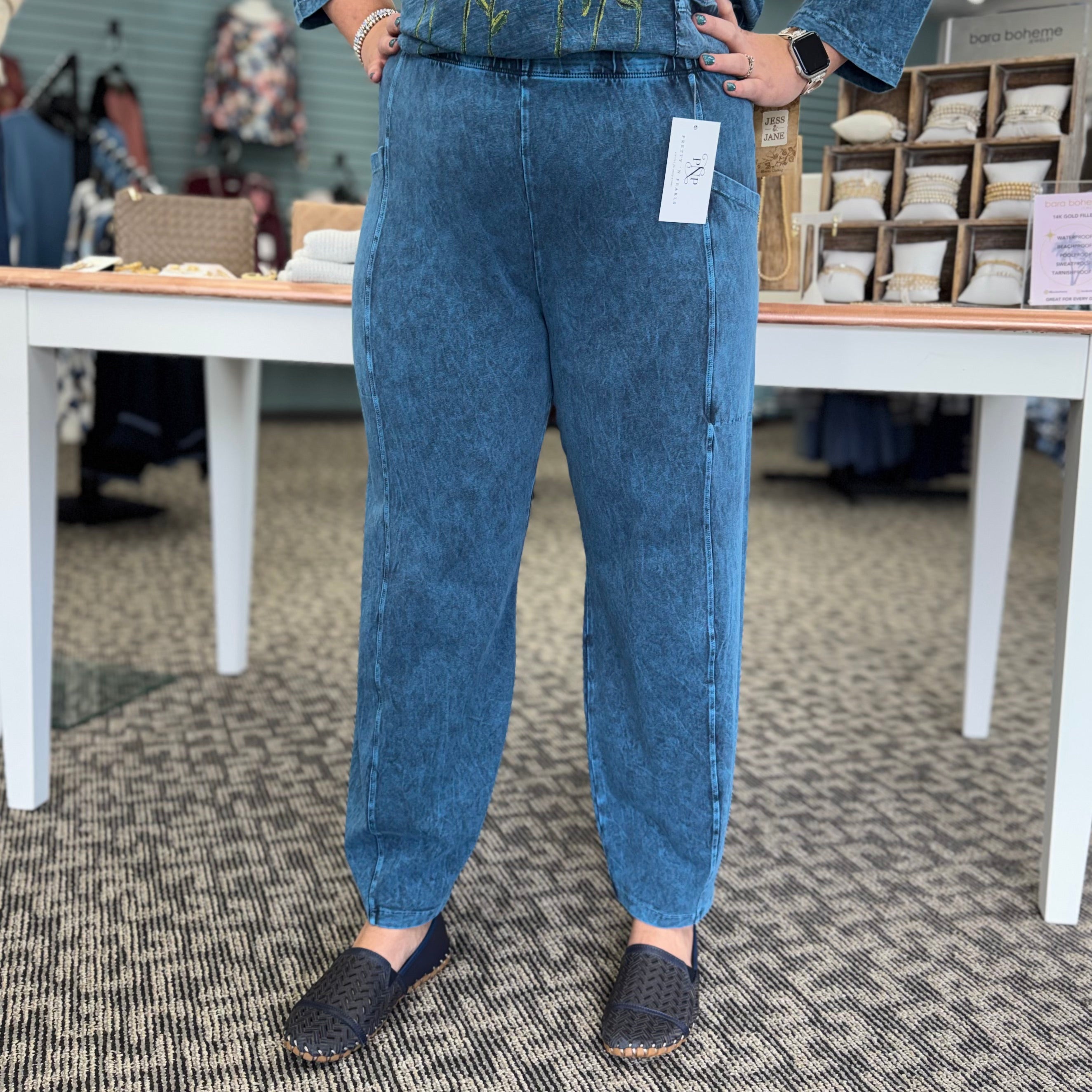 Cotton Spandex Lantern Pants with Side Seam Details